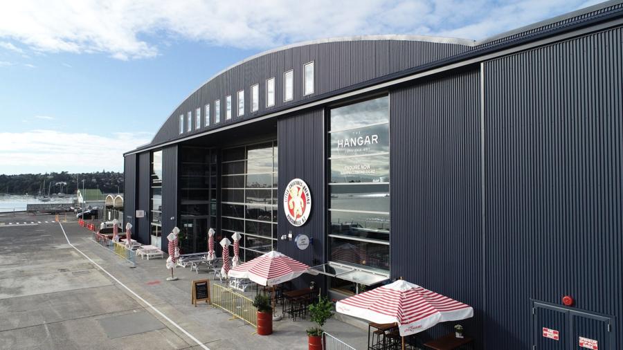 The Hangar at Catalina Bay with its curved corrugate roof